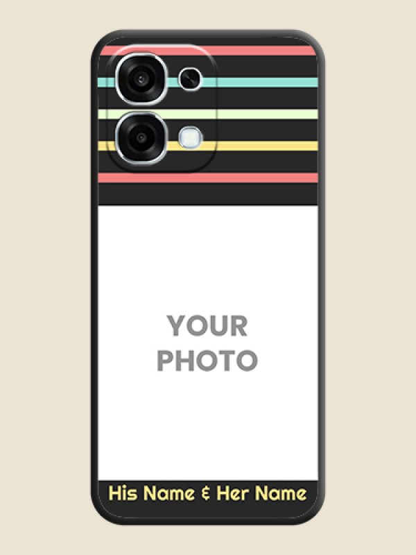 Custom Color Stripes with Photo and Text on Photo On Space Black Custom Soft Matte Mobile Back Cover - Oppo F31 5G - alternate view