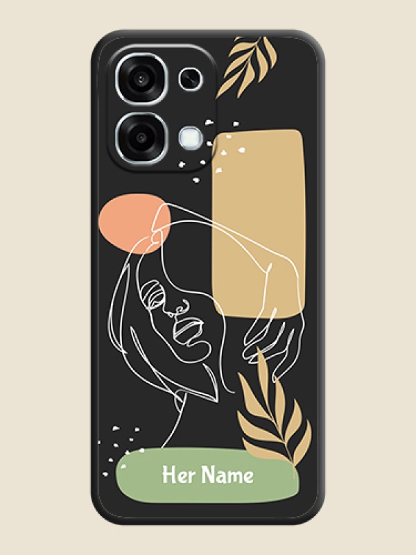 Custom Custom Text With Line Art Of Women & Leaves Design On Space Black Custom Soft Matte Mobile Back Cover - Oppo F31 5G - alternate view