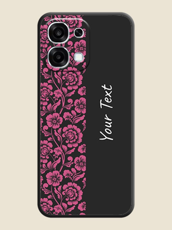 Custom Pink Floral Pattern Design With Custom Text On Space Black Custom Soft Matte Mobile Back Cover - Oppo F31 5G - alternate view