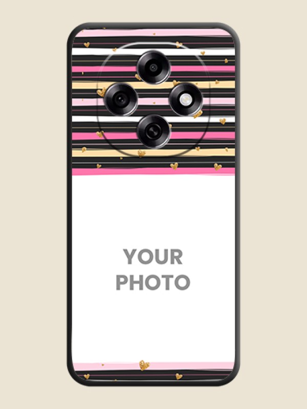 Custom Multicolor Lines and Golden Love Symbols Design on Photo On Space Black Custom Soft Matte Mobile Back Cover - Oppo F31 Pro 5G - alternate view