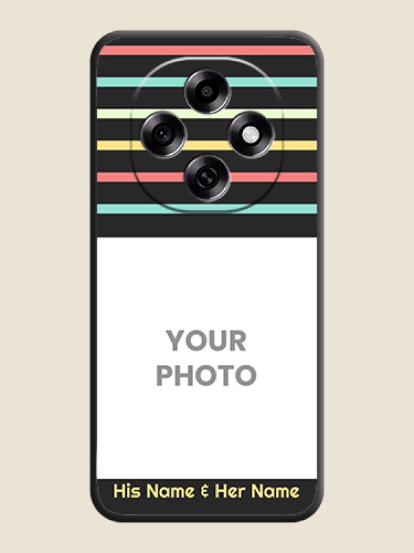Custom Color Stripes with Photo and Text on Photo On Space Black Custom Soft Matte Mobile Back Cover - Oppo F31 Pro 5G - alternate view