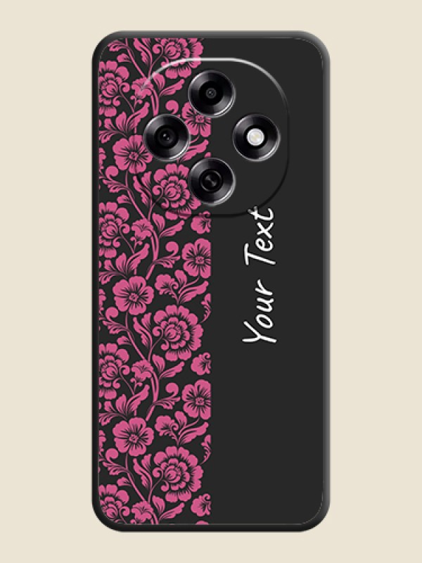 Custom Pink Floral Pattern Design With Custom Text On Space Black Custom Soft Matte Mobile Back Cover - Oppo F31 Pro 5G - alternate view
