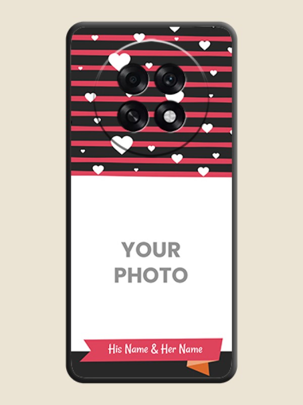 Custom White Color Love Symbols with Pink Lines Pattern On Space Black Custom Soft Matte Mobile Back Cover - Oppo F31 Pro Plus 5G - alternate view