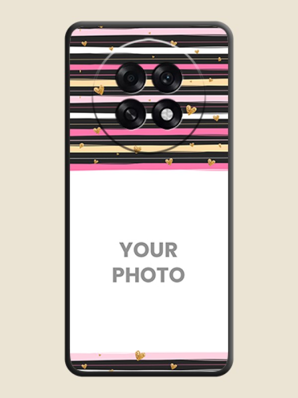 Custom Multicolor Lines and Golden Love Symbols Design on Photo On Space Black Custom Soft Matte Mobile Back Cover - Oppo F31 Pro Plus 5G - alternate view