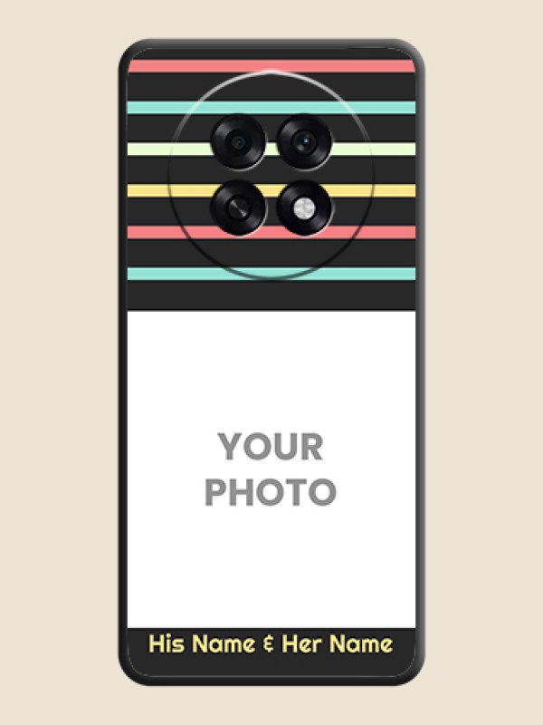 Custom Color Stripes with Photo and Text on Photo On Space Black Custom Soft Matte Mobile Back Cover - Oppo F31 Pro Plus 5G - alternate view