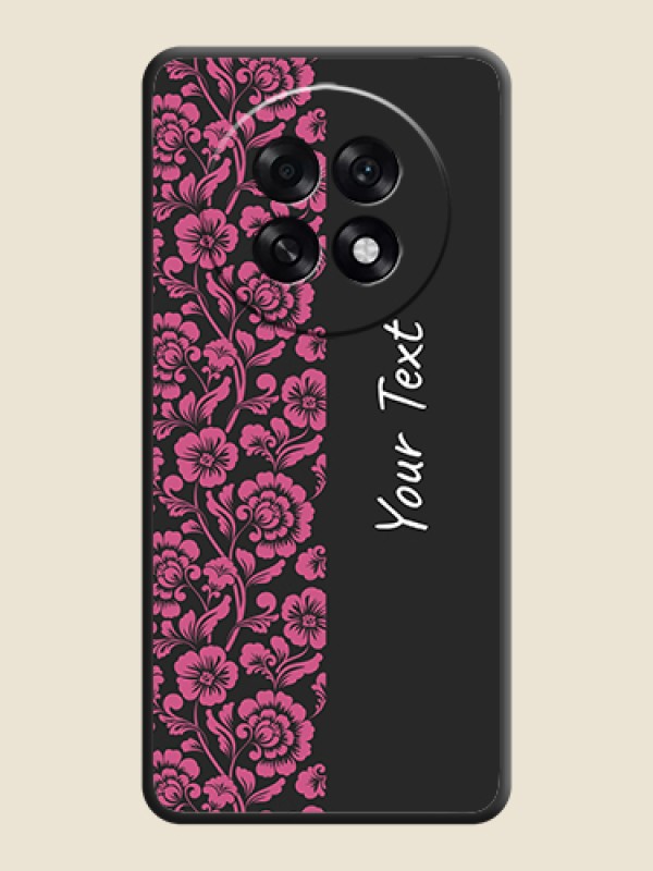 Custom Pink Floral Pattern Design With Custom Text On Space Black Custom Soft Matte Mobile Back Cover - Oppo F31 Pro Plus 5G - alternate view