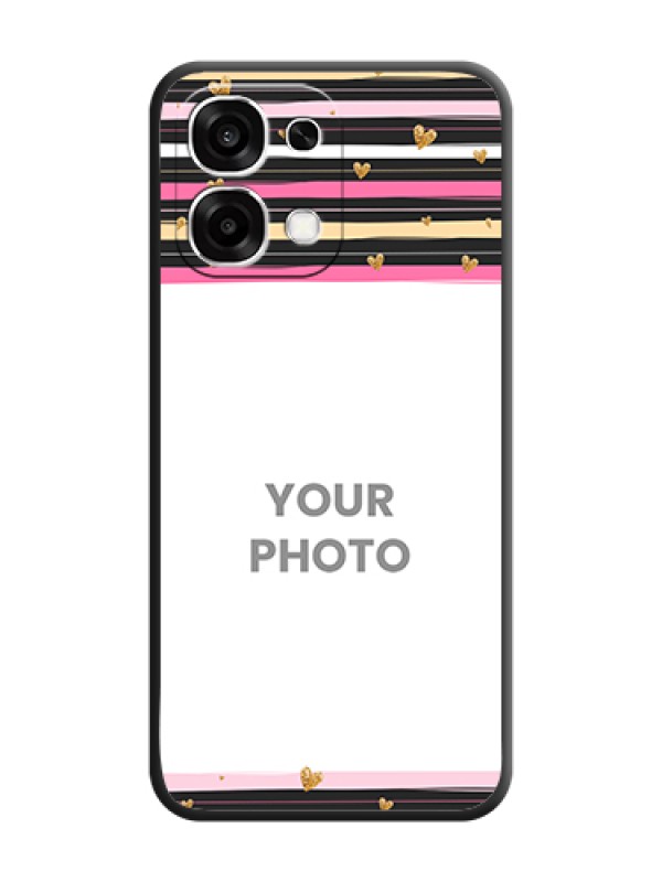 Custom Multicolor Lines and Golden Love Symbols Design on Photo On Space Black Custom Soft Matte Mobile Back Cover - Oppo F33 5G - alternate view