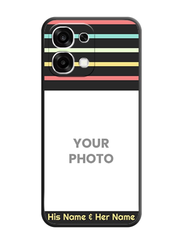 Custom Color Stripes with Photo and Text on Photo On Space Black Custom Soft Matte Mobile Back Cover - Oppo F33 5G - alternate view