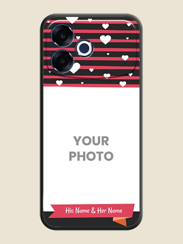 Custom White Color Love Symbols with Pink Lines Pattern On Space Black Custom Soft Matte Mobile Back Cover - Oppo F33 Pro 5G - alternate view