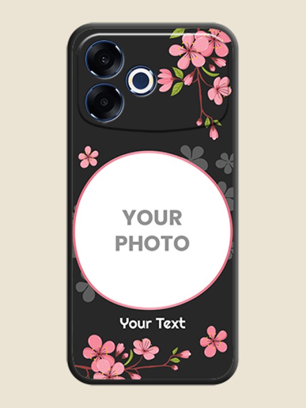 Custom Round Image with Pink Color Floral Design on Photo On Space Black Custom Soft Matte Mobile Back Cover - Oppo F33 Pro 5G - alternate view