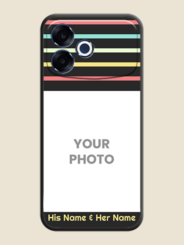 Custom Color Stripes with Photo and Text on Photo On Space Black Custom Soft Matte Mobile Back Cover - Oppo F33 Pro 5G - alternate view