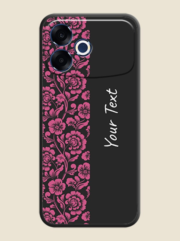 Custom Pink Floral Pattern Design With Custom Text On Space Black Custom Soft Matte Mobile Back Cover - Oppo F33 Pro 5G - alternate view