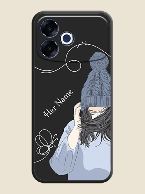 Custom Girl With Blue Winter Outfiit Custom Text Design On Space Black Custom Soft Matte Mobile Back Cover - Oppo F33 Pro 5G - alternate view