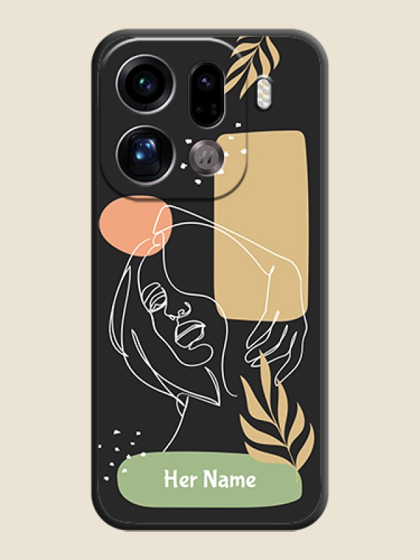 Custom Custom Text With Line Art Of Women & Leaves Design On Space Black Custom Soft Matte Mobile Back Cover - Oppo Find X9 Pro 5G - alternate view