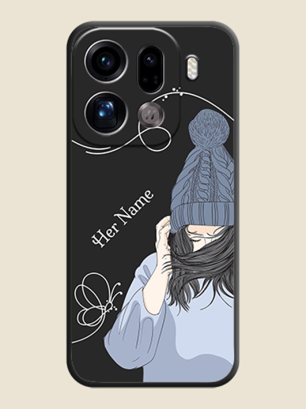 Custom Girl With Blue Winter Outfiit Custom Text Design On Space Black Custom Soft Matte Mobile Back Cover - Oppo Find X9 Pro 5G - alternate view