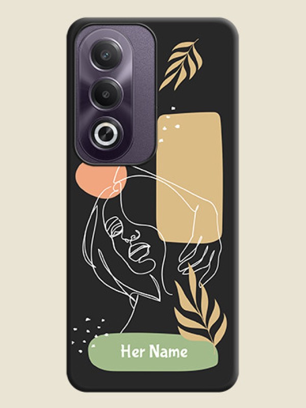 Custom Custom Text With Line Art Of Women & Leaves Design On Space Black Custom Soft Matte Mobile Back Cover - Oppo K12x 5G - alternate view