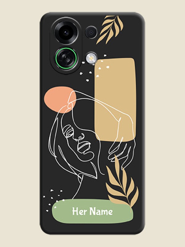 Custom Custom Text With Line Art Of Women & Leaves Design On Space Black Custom Soft Matte Mobile Back Cover - Oppo K13 Turbo 5G - alternate view
