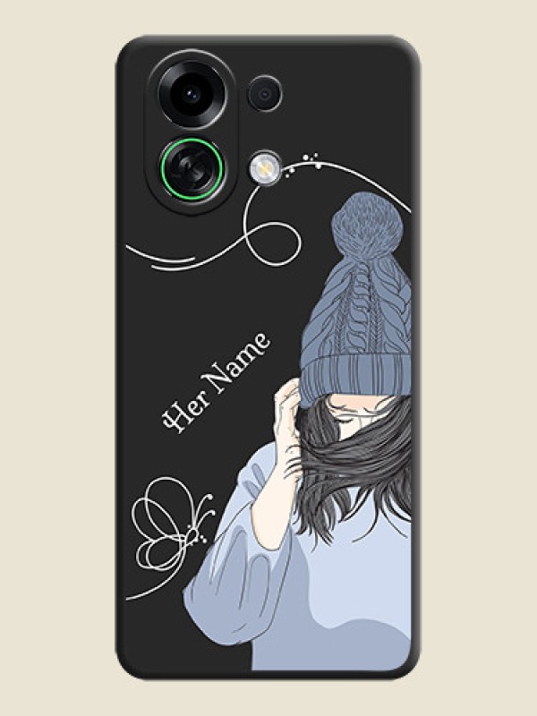 Custom Girl With Blue Winter Outfiit Custom Text Design On Space Black Custom Soft Matte Mobile Back Cover - Oppo K13 Turbo 5G - alternate view