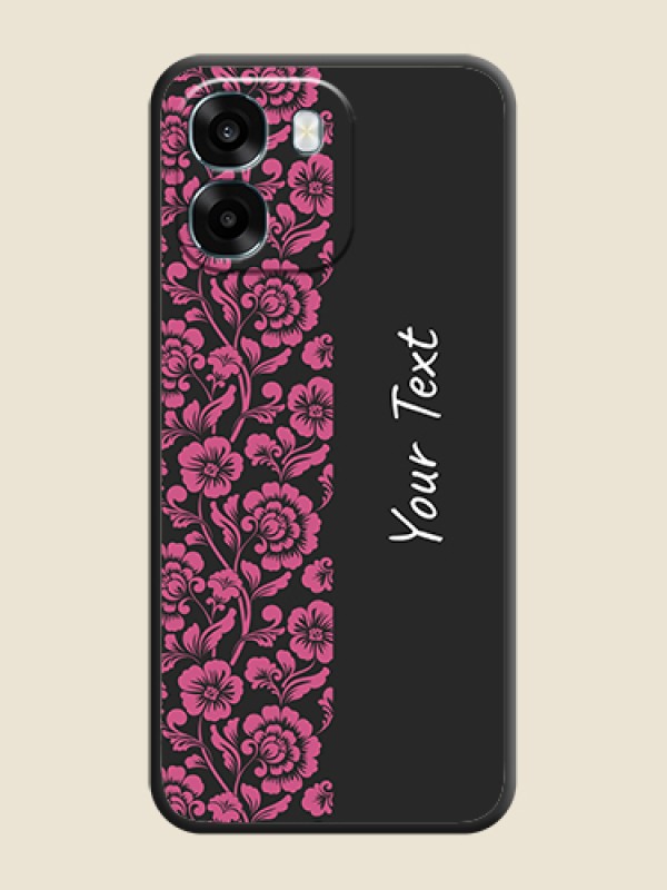Custom Pink Floral Pattern Design With Custom Text On Space Black Custom Soft Matte Mobile Back Cover - Oppo K14 5G - alternate view
