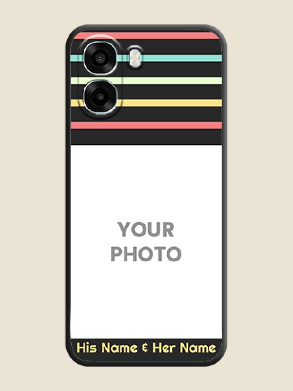 Custom Color Stripes with Photo and Text on Photo On Space Black Custom Soft Matte Mobile Back Cover - Oppo K14x 5G - alternate view