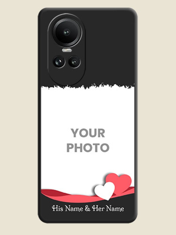 Custom Pink Color Love Shaped Ribbon Design with Text on Space Black Custom Soft Matte Phone Back Cover - Reno 10 5G - alternate view