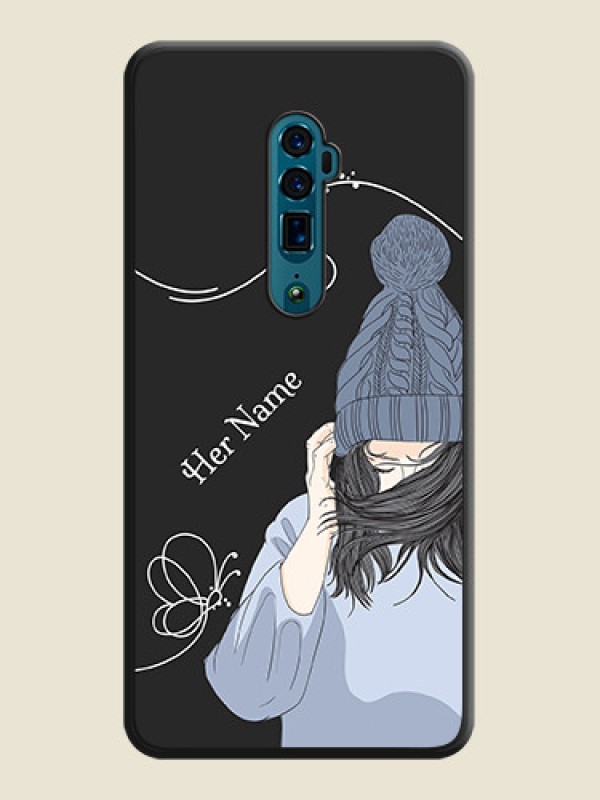 Custom Girl With Blue Winter Outfiit Custom Text Design On Space Black Personalized Soft Matte Phone Covers -Oppo Reno 10X Zoom - alternate view