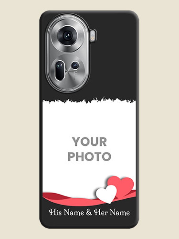 Custom Pink Color Love Shaped Ribbon Design with Text on Space Black Custom Soft Matte Phone Back Cover - Reno 11 5G - alternate view