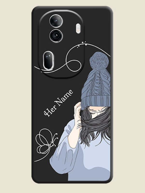 Custom Girl With Blue Winter Outfiit Custom Text Design On Space Black Personalized Soft Matte Phone Covers - Reno 11 Pro 5G - alternate view