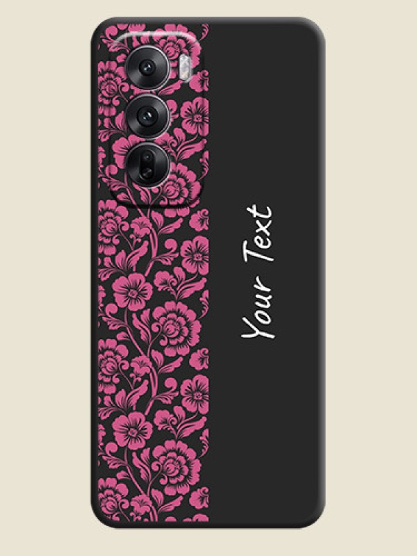 Custom Pink Floral Pattern Design With Custom Text On Space Black Custom Soft Matte Mobile Back Cover - Oppo Reno 12 5G - alternate view