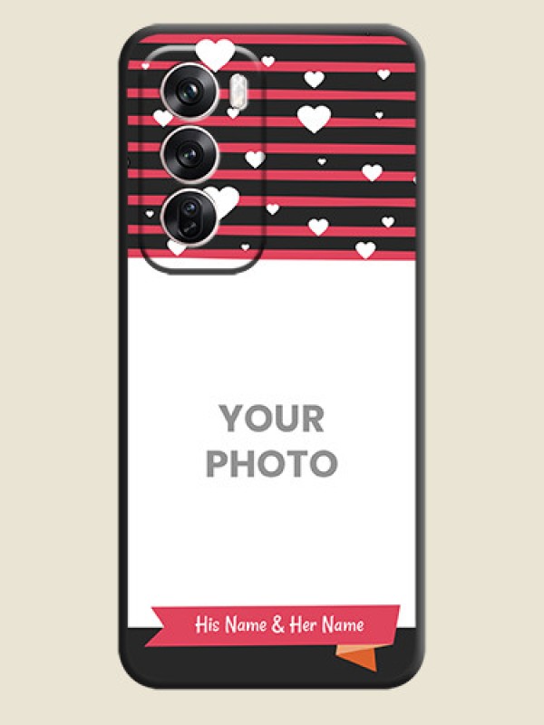 Custom White Color Love Symbols with Pink Lines Pattern On Space Black Custom Soft Matte Mobile Back Cover - Oppo Reno 12 Pro 5G - alternate view