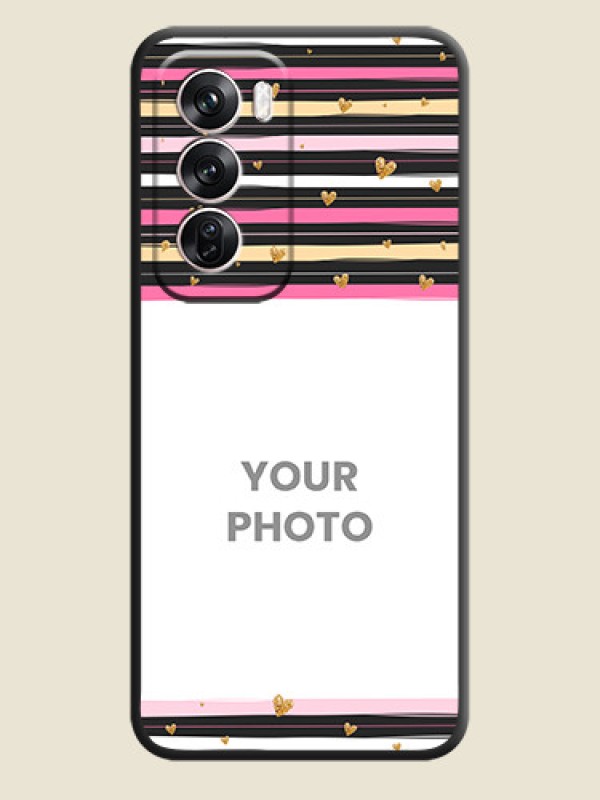 Custom Multicolor Lines and Golden Love Symbols Design on Photo On Space Black Custom Soft Matte Mobile Back Cover - Oppo Reno 12 Pro 5G - alternate view