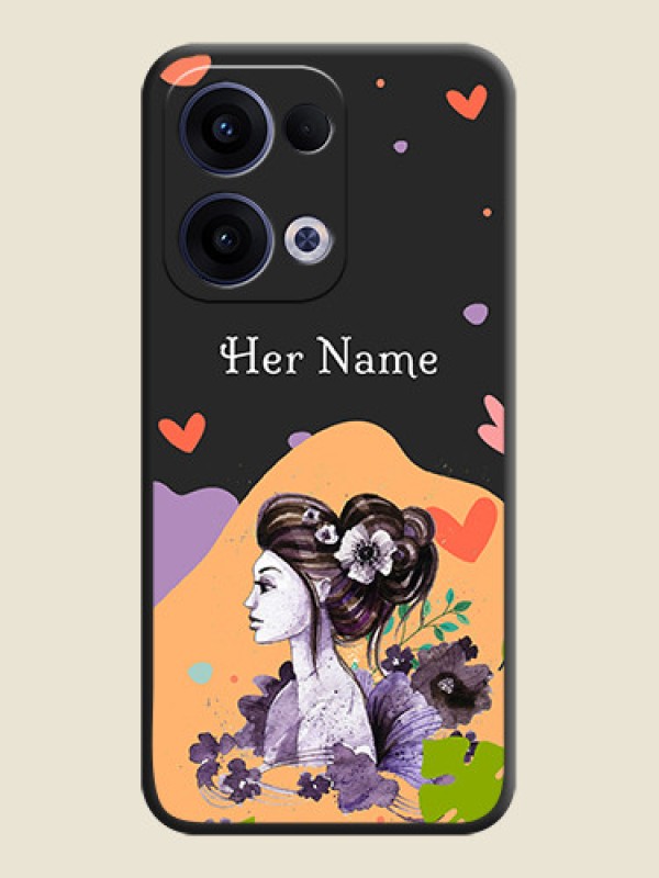 Custom Namecase For Her With Fancy Lady Image On Space Black Custom Soft Matte Mobile Back Cover - Oppo Reno 13 5G - alternate view