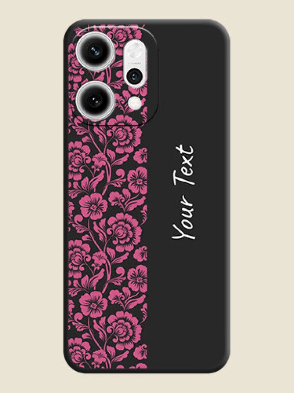 Custom Pink Floral Pattern Design With Custom Text On Space Black Custom Soft Matte Mobile Back Cover - Oppo Reno 14 Pro 5G - alternate view