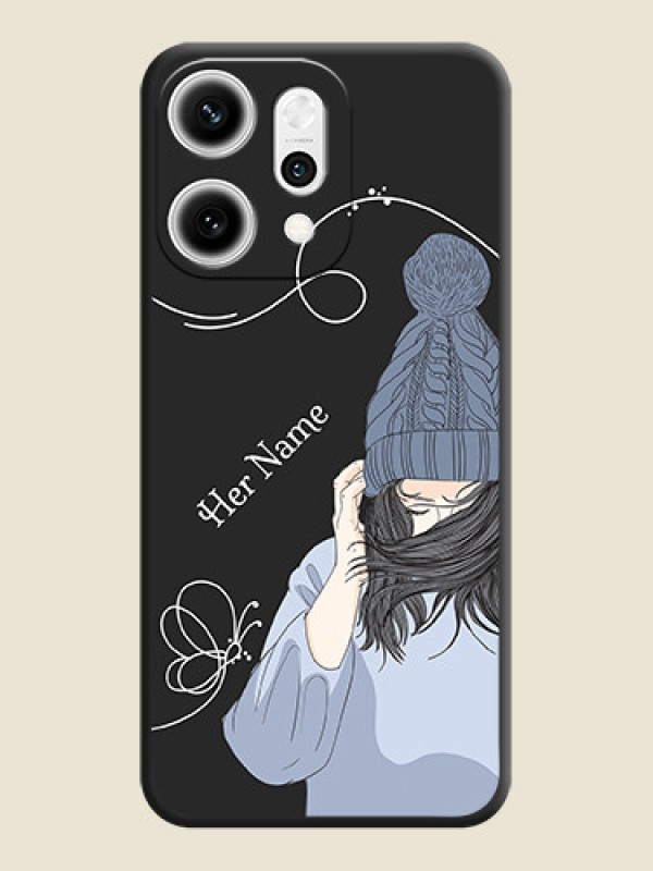 Custom Girl With Blue Winter Outfiit Custom Text Design On Space Black Custom Soft Matte Mobile Back Cover - Oppo Reno 14 Pro 5G - alternate view