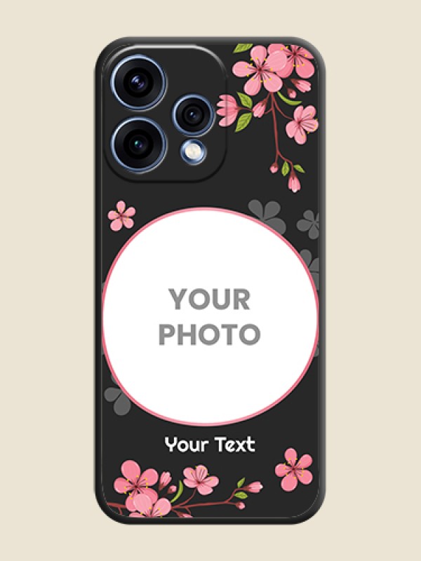 Custom Round Image with Pink Color Floral Design on Photo On Space Black Custom Soft Matte Mobile Back Cover - Oppo Reno 15 5G - alternate view