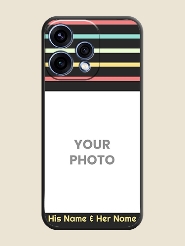 Custom Color Stripes with Photo and Text on Photo On Space Black Custom Soft Matte Mobile Back Cover - Oppo Reno 15 5G - alternate view