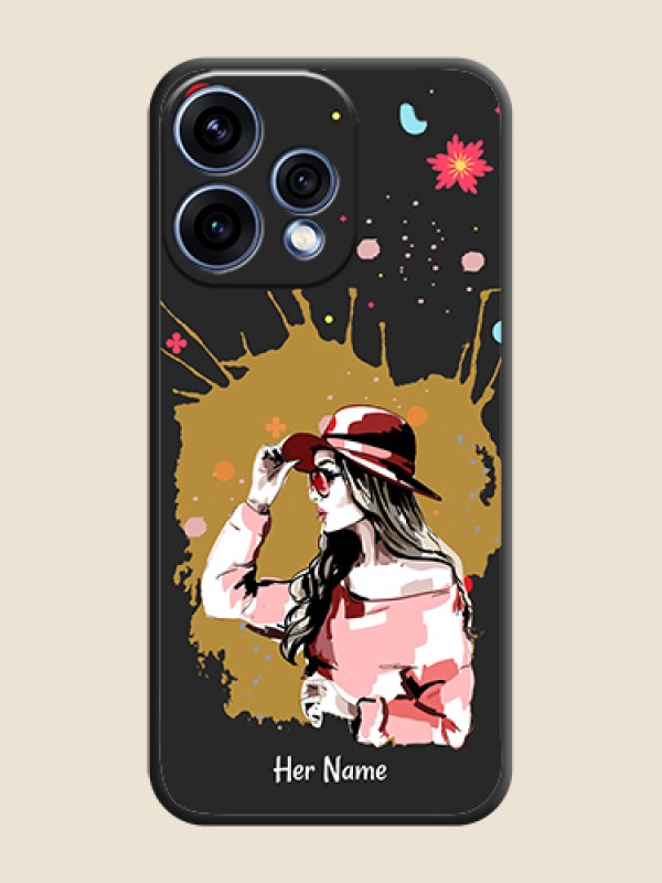 Custom Mordern Lady With Color Splash Background With Custom Text On Space Black Custom Soft Matte Mobile Back Cover - Oppo Reno 15 5G - alternate view