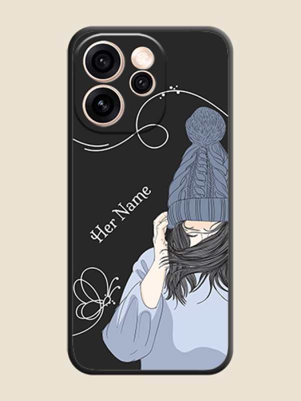 Custom Girl With Blue Winter Outfiit Custom Text Design On Space Black Custom Soft Matte Mobile Back Cover - Oppo Reno 15 Pro 5G - alternate view