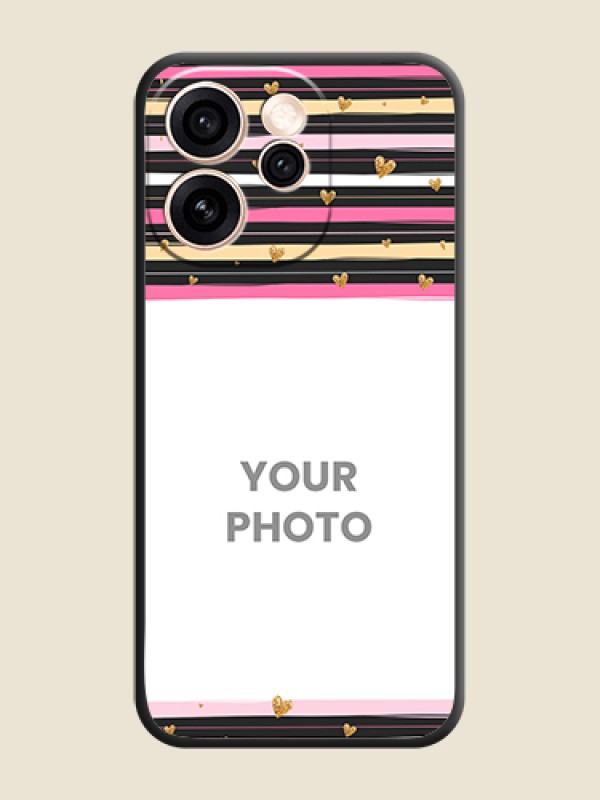 Custom Multicolor Lines and Golden Love Symbols Design on Photo On Space Black Custom Soft Matte Mobile Back Cover - Oppo Reno 15 Pro Mini 5G - alternate view