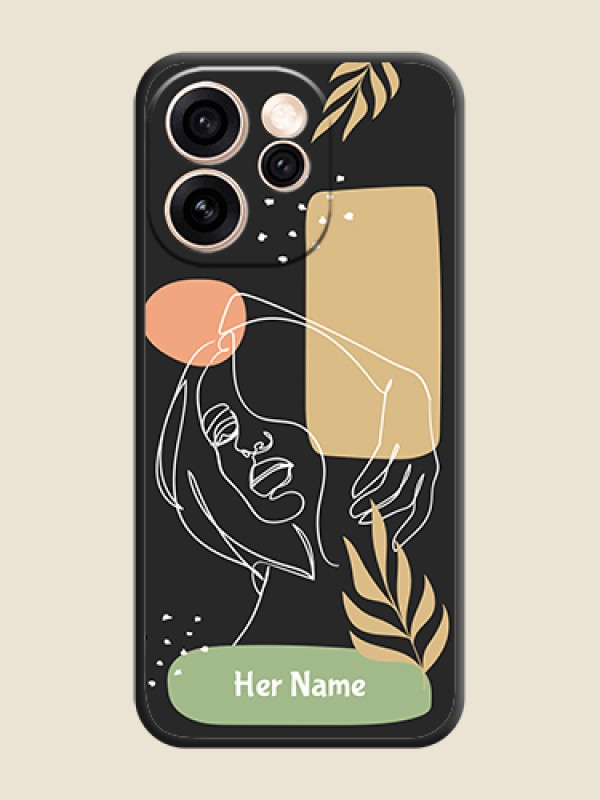 Custom Custom Text With Line Art Of Women & Leaves Design On Space Black Custom Soft Matte Mobile Back Cover - Oppo Reno 15 Pro Mini 5G - alternate view