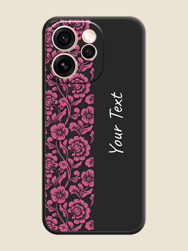 Custom Pink Floral Pattern Design With Custom Text On Space Black Custom Soft Matte Mobile Back Cover - Oppo Reno 15 Pro Mini 5G - alternate view