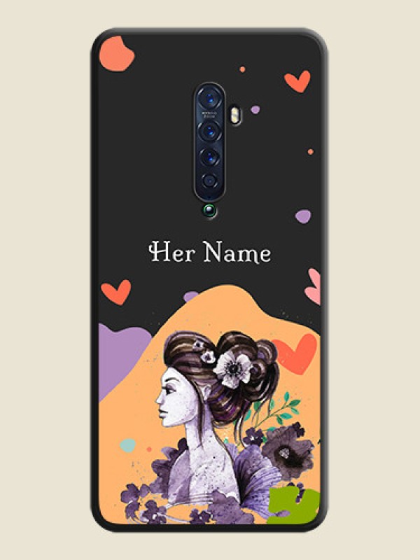 Custom Namecase For Her With Fancy Lady Image On Space Black Personalized Soft Matte Phone Covers -Oppo Reno 2 - alternate view