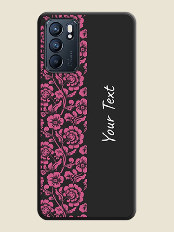 Custom Pink Floral Pattern Design With Custom Text On Space Black Personalized Soft Matte Phone Covers -Oppo Reno 6 5G - alternate view