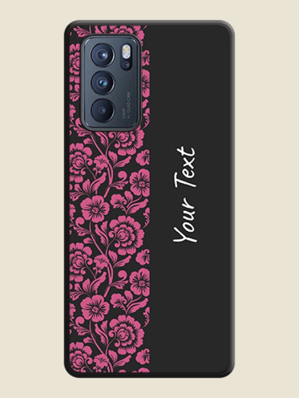 Custom Pink Floral Pattern Design With Custom Text On Space Black Personalized Soft Matte Phone Covers -Oppo Reno 6 Pro 5G - alternate view