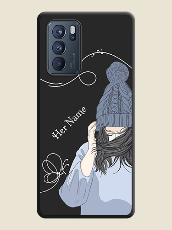 Custom Girl With Blue Winter Outfiit Custom Text Design On Space Black Personalized Soft Matte Phone Covers -Oppo Reno 6 Pro 5G - alternate view