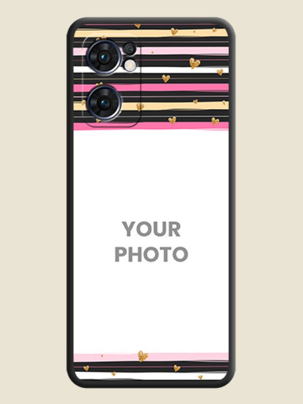Custom Multicolor Lines and Golden Love Symbols Design on Photo on Space Black Soft Matte Mobile Cover - Oppo Reno 7 5G - alternate view