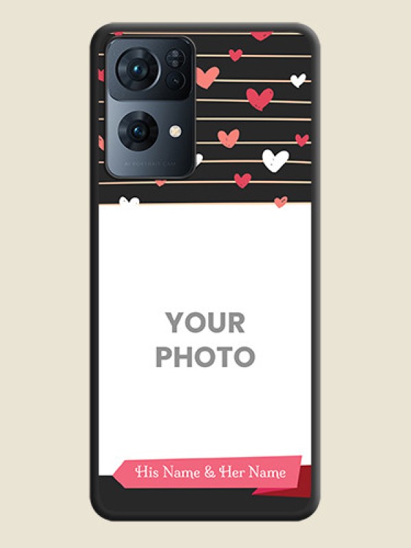 Custom Love Pattern with Name on Pink Ribbon  on Photo on Space Black Soft Matte Back Cover - Oppo Reno 7 Pro 5G - alternate view