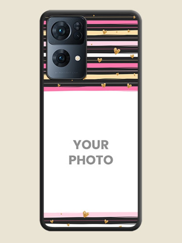 Custom Multicolor Lines and Golden Love Symbols Design on Photo on Space Black Soft Matte Mobile Cover - Oppo Reno 7 Pro 5G - alternate view