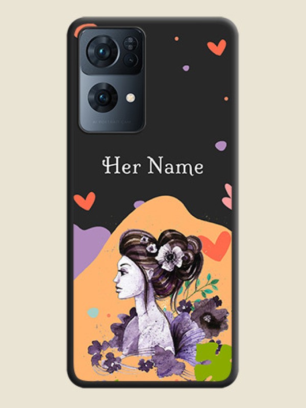 Custom Namecase For Her With Fancy Lady Image On Space Black Personalized Soft Matte Phone Covers -Oppo Reno 7 Pro 5G - alternate view
