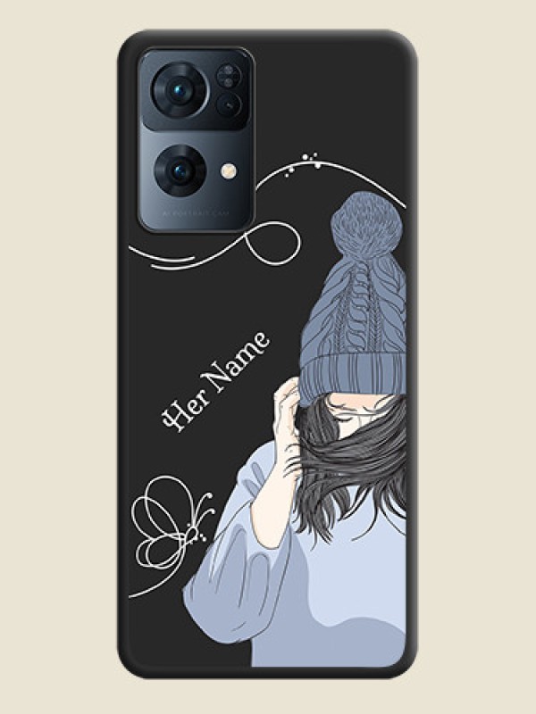 Custom Girl With Blue Winter Outfiit Custom Text Design On Space Black Personalized Soft Matte Phone Covers -Oppo Reno 7 Pro 5G - alternate view